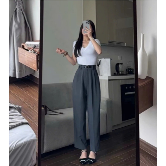 (Tặng Kèm Dây Lưng) Quần Baggy Nữ Lưng Cao (Chất Gold Nhật) Mềm Mịn - Dáng Thụng Dài Tôn Dáng Dễ Phối Đồ