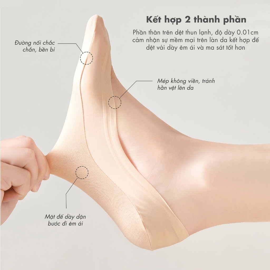 Tất thuyền nữ tàng hình cao cấp chống trượt, tất lười nữ chất liệu lụa băng siêu mỏng - Ekiu Shop