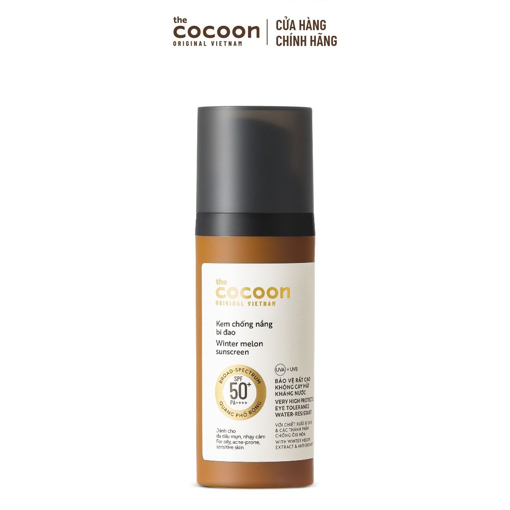 [MUA 2 GIẢM 41%] COMBO Kem chống nắng bí đao 50ml & Tinh chất xịt dưỡng sen Hậu Giang Cocoon 100ml