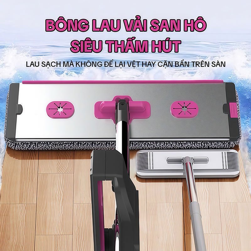 Cây Lau Nhà Tự Vắt KITIMOP KTM-45 PRO, Chổi Lau Nhà Tự Vắt Thông Minh Xoay 360 Độ, 2 Bông Lau