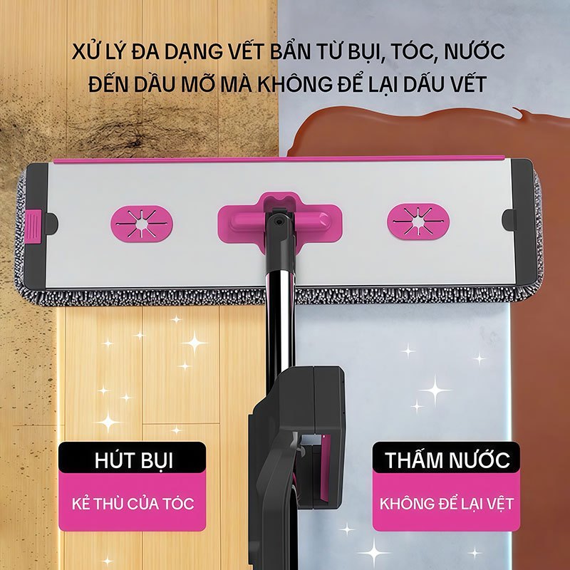 Cây Lau Nhà Tự Vắt KITIMOP KTM-45 PRO, Chổi Lau Nhà Tự Vắt Thông Minh Xoay 360 Độ, 2 Bông Lau