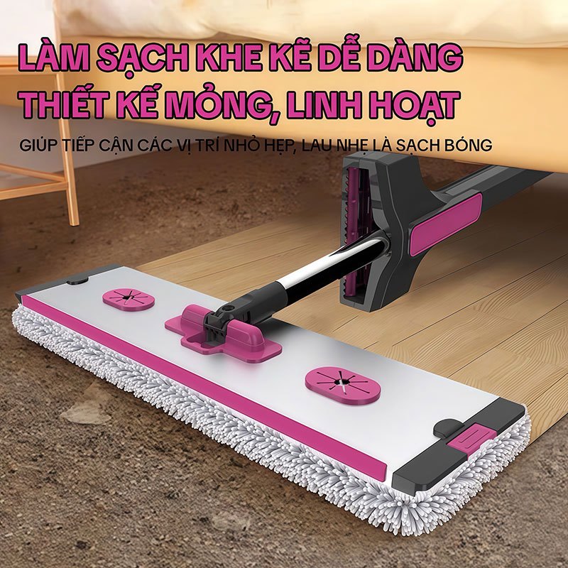 Cây Lau Nhà Tự Vắt KITIMOP KTM-45 PRO, Chổi Lau Nhà Tự Vắt Thông Minh Xoay 360 Độ, 2 Bông Lau