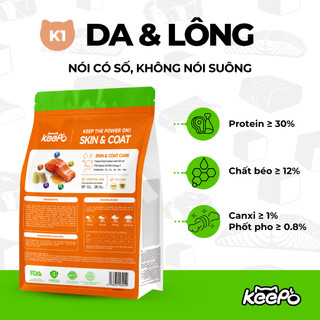 Combo Hạt Méo KEEPO K1+K2 Gói 1KG, Hỗ Trợ Tiêu Búi Lông Chăm Sóc Lông Da Khỏe, Topping Thịt Sấy