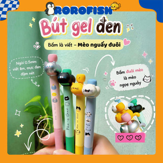 Bút Gel bấm Mèo Nguấy Đuôi Vô Tri 0,5 Bút dành cho học sinh/ văn phòng Bút chữ ký màu đen khô nhanh