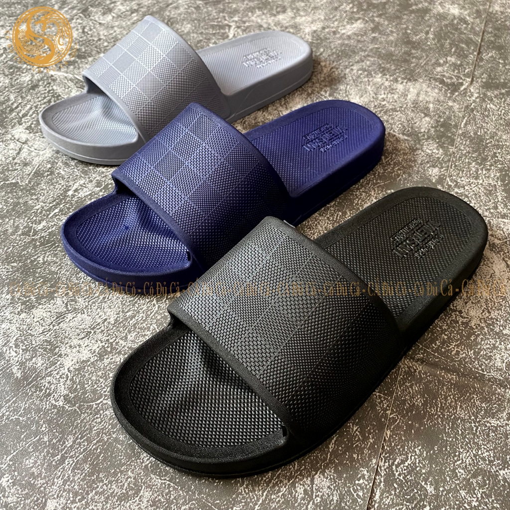 Dép đúc nam E7171 kẻ caro dép lê cao su Việt San quai ngang đế bằng unisex thời trang bền đẹp