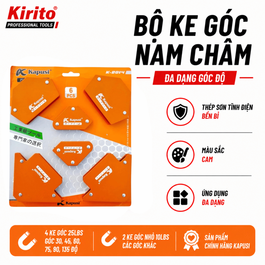 Bộ 6 Ke Góc Nam Châm Kapusi 25LBS & 10LBS – Hít Hàn Đa Góc 30°-135°, Thép Sơn Tĩnh Điện Chính Hãng