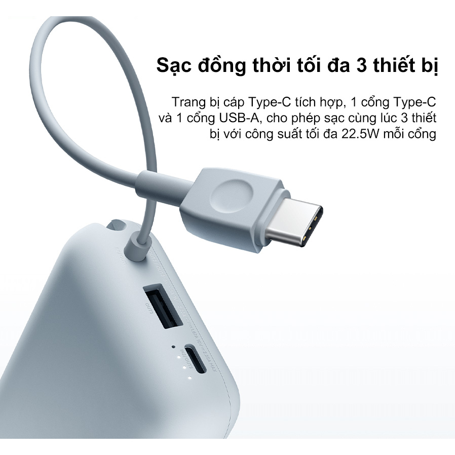 [HÀNG-MKT] Pin Sạc Dự Phòng Xiaomi Power Bank 10000mAh (Integrated Cable) - Xanh (BHR9103TH)
