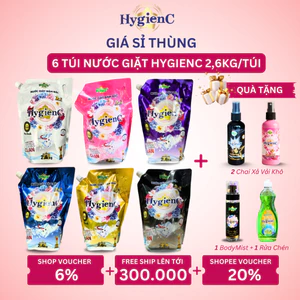 Combo 6 Túi Nước Giặt Đậm Đặc HygienC Plus 2.6Kg/Túi - Hương Nước Hoa, Sạch Vết Bẩn, Dưỡng Vải
