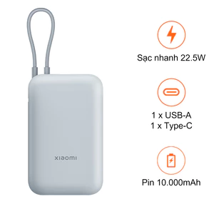 Pin Sạc Dự Phòng Xiaomi Power Bank 10000mAh (Integrated Cable) - Xanh (BHR9103TH)