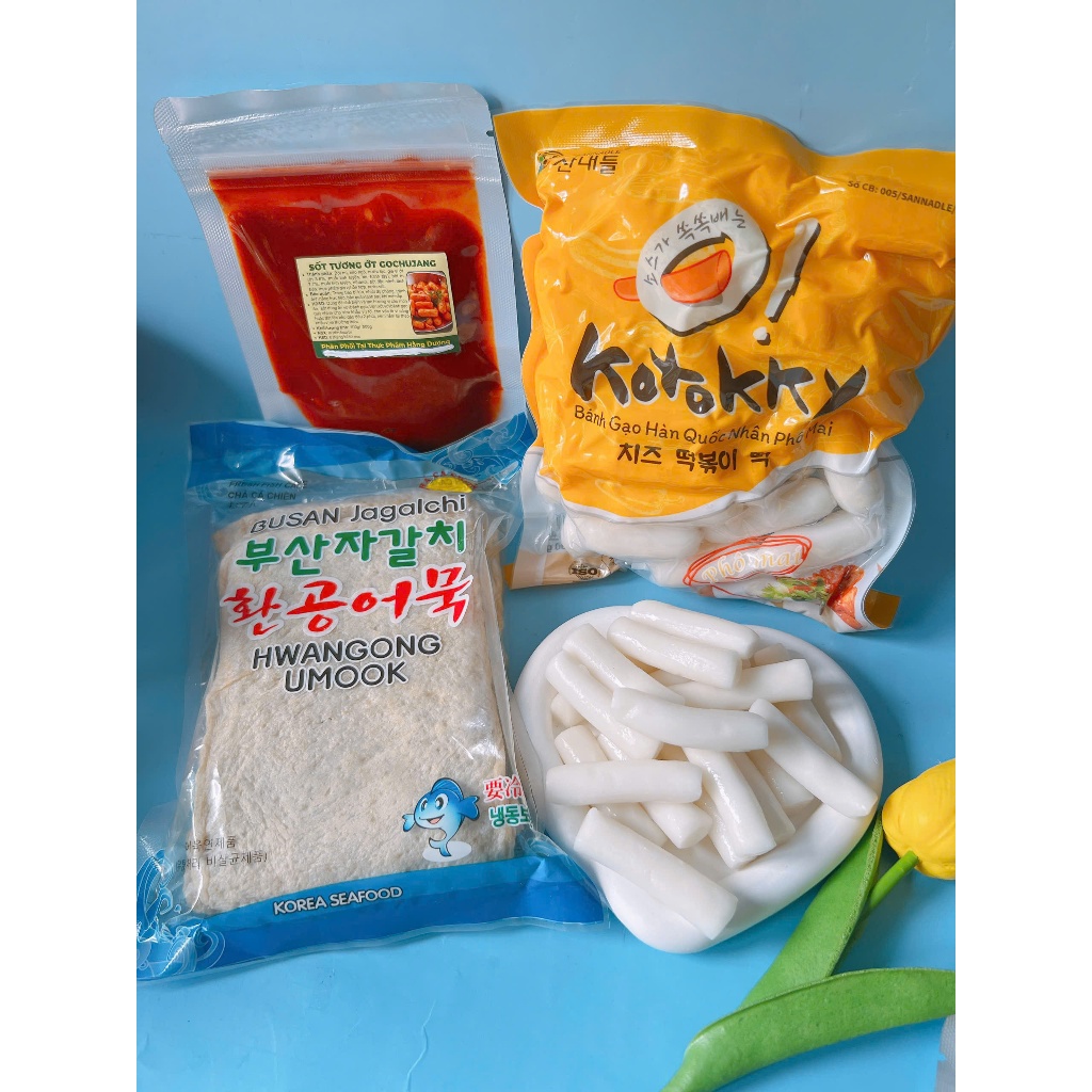 Combo 500G bánh gạo phô mai  kèm 450g chả cá kèm 100g sốt và 100g phô mai mozzazzella kéo sợi