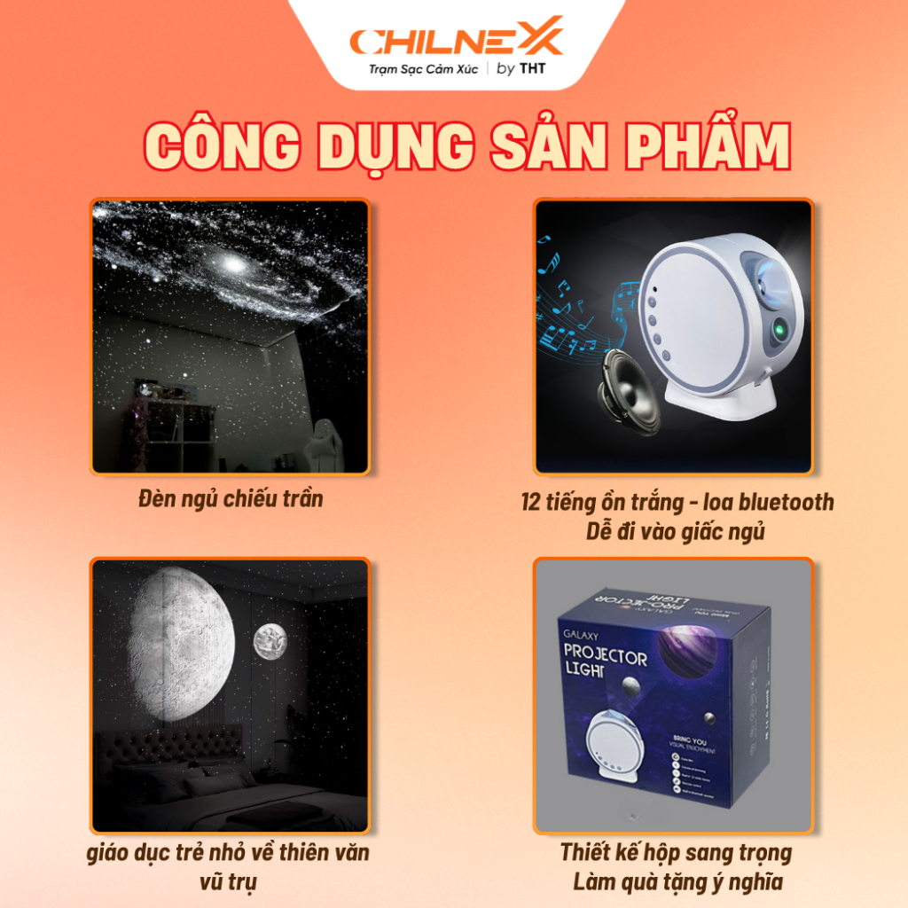 Đèn Thiên Hà V8 SAO BĂNG CHILNEXX Đèn decor kết nối bluetooth đèn ngủ nghe nhạc quà tặng cho bé tiếng ồn trắng dễ ngủ