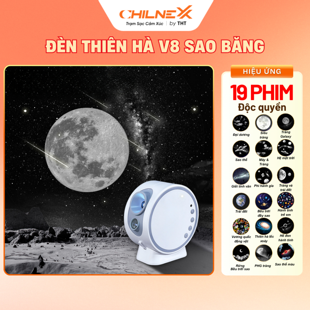 Đèn Thiên Hà V8 SAO BĂNG CHILNEXX Đèn decor kết nối bluetooth đèn ngủ nghe nhạc quà tặng cho bé tiếng ồn trắng dễ ngủ