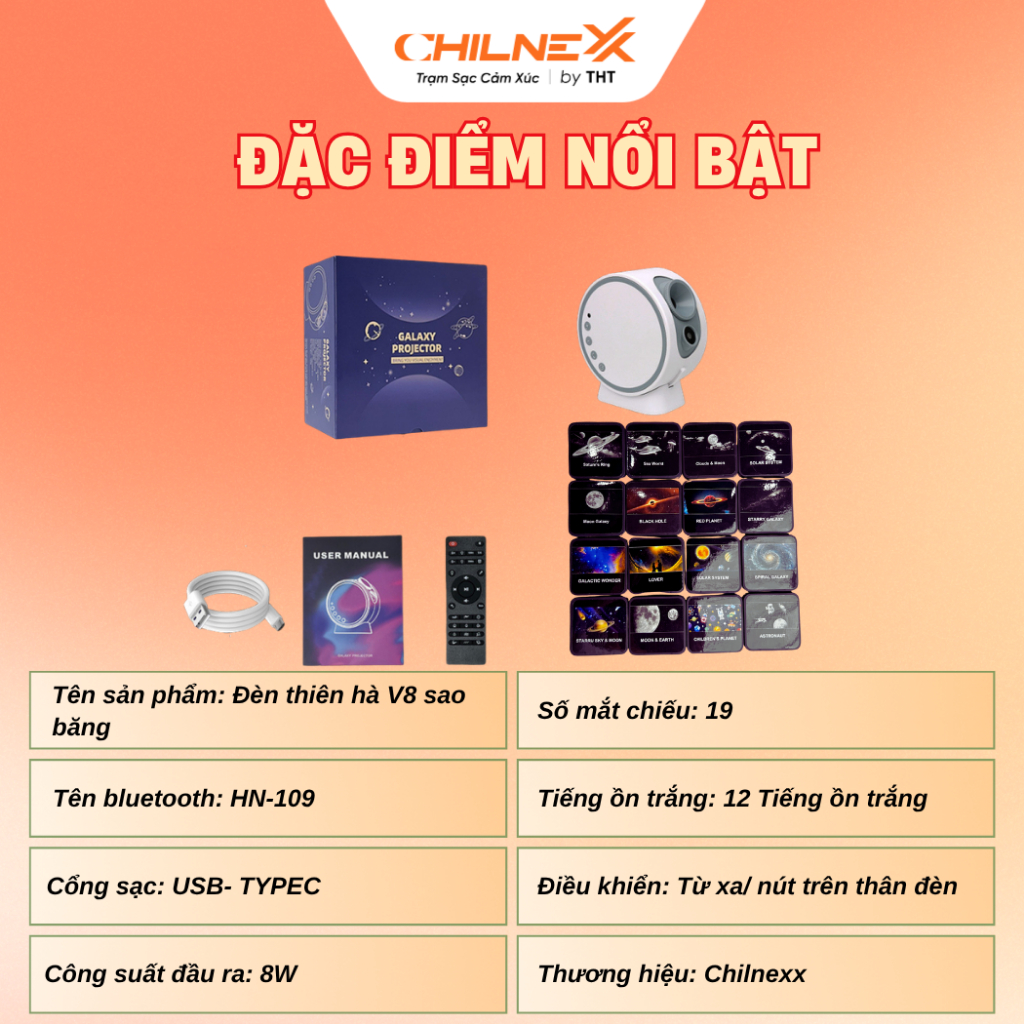 Đèn Thiên Hà V8 SAO BĂNG CHILNEXX Đèn decor kết nối bluetooth đèn ngủ nghe nhạc quà tặng cho bé tiếng ồn trắng dễ ngủ