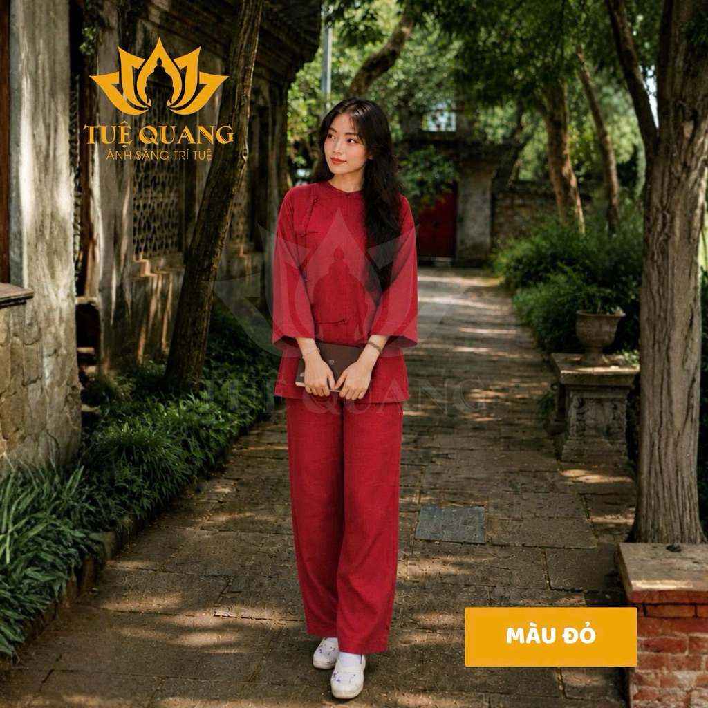 Bộ vạt hò Phật Tử tà ngắn dáng rộng, vải Linen HÀN mịn mát  - Đồ lam đi chùa