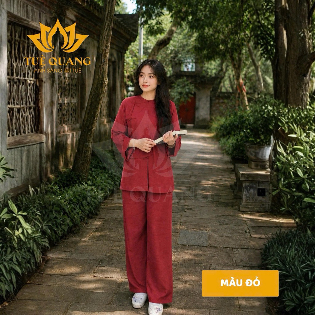 Bộ vạt hò Phật Tử tà ngắn dáng rộng, vải Linen HÀN mịn mát  - Đồ lam đi chùa