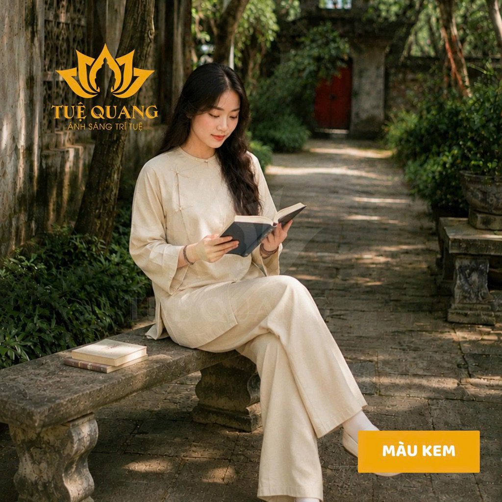 Bộ vạt hò Phật Tử tà ngắn dáng rộng, vải Linen HÀN mịn mát  - Đồ lam đi chùa
