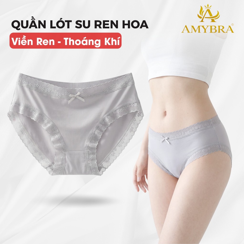 Quần Lót Nữ Su Lụa Mềm Mịn Thoáng Mát, Quần Chip Nữ Phối Viền Ren Đính Nơ Quyến Rũ AMYBRA L519