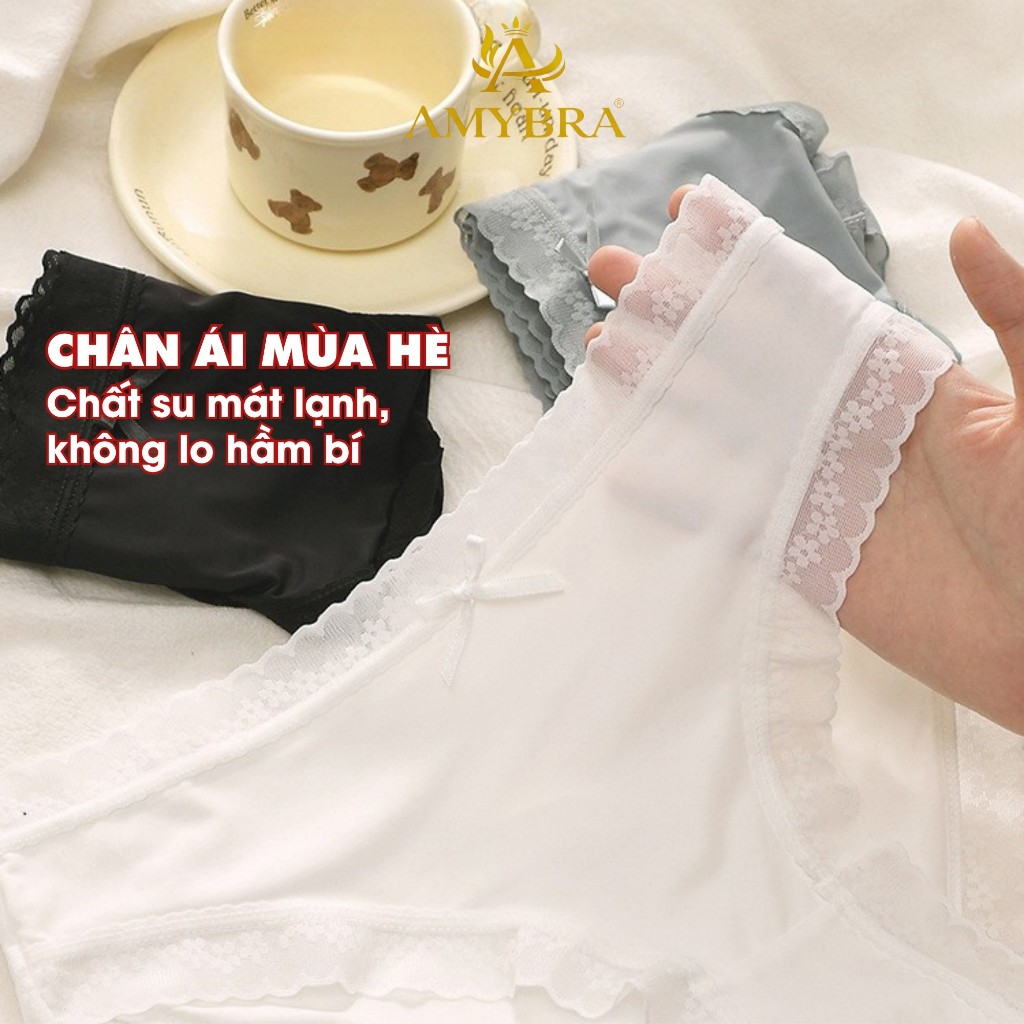 Quần Lót Nữ Su Lụa Mềm Mịn Thoáng Mát, Quần Chip Nữ Phối Viền Ren Đính Nơ Quyến Rũ AMYBRA L519
