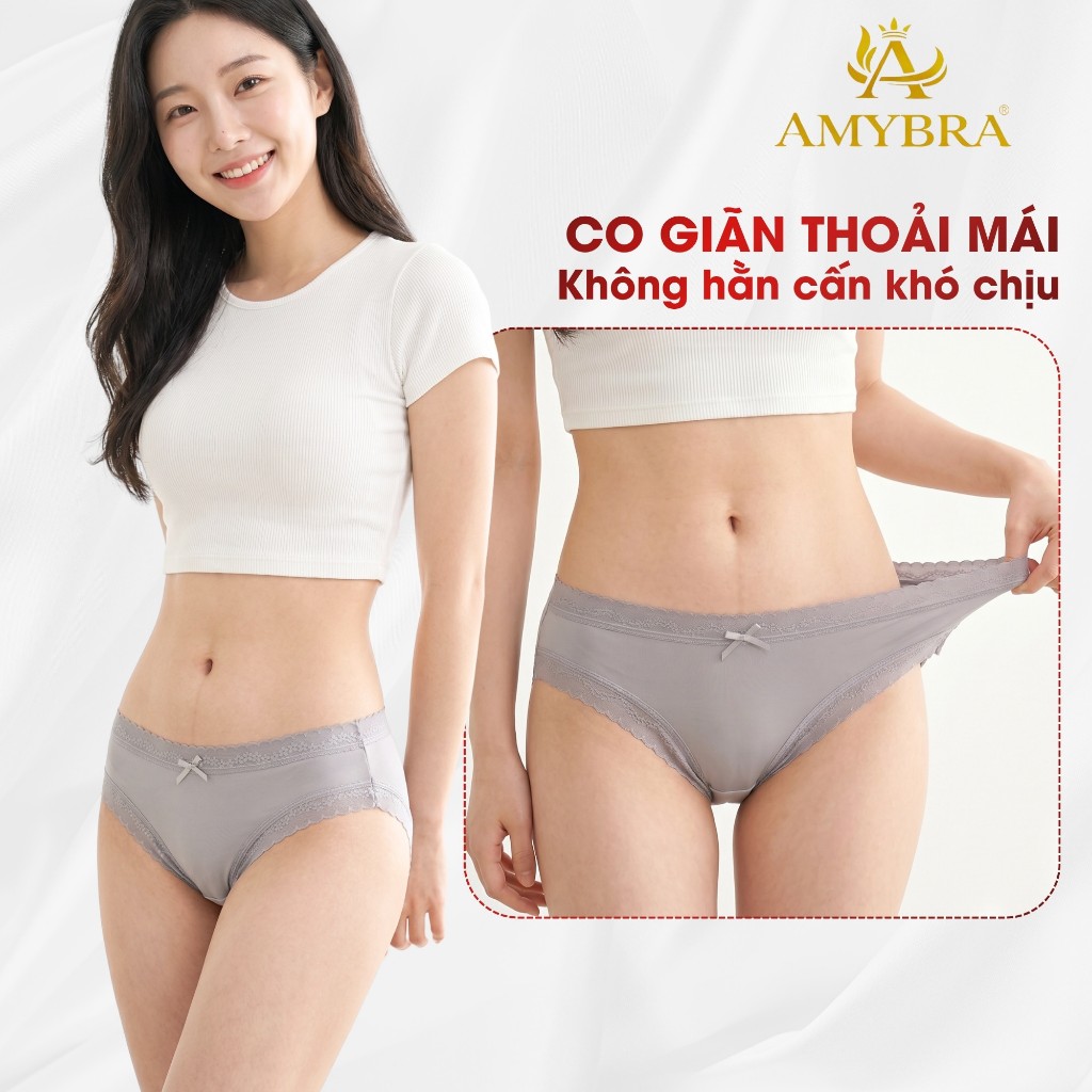 Quần Lót Nữ Su Lụa Mềm Mịn Thoáng Mát, Quần Chip Nữ Phối Viền Ren Đính Nơ Quyến Rũ AMYBRA L519