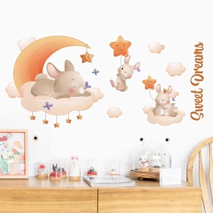 Decal Dán Tường Thỏ Ngủ Trên Cung Trăng Có Keo Sẵn 120x55cm - Trang Trí Phòng Ngủ Cho Bé