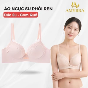 Áo Ngực Su Phối Ren Mềm Mại Quyến Rũ, Áo Lót Nữ Không Gọng Mút Vừa AMYBRA A5482
