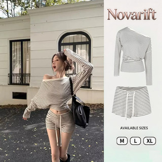 Nova-Sét áo SỌC tay dài kèm quần đùi lưng thun chất thun borip dày dặn