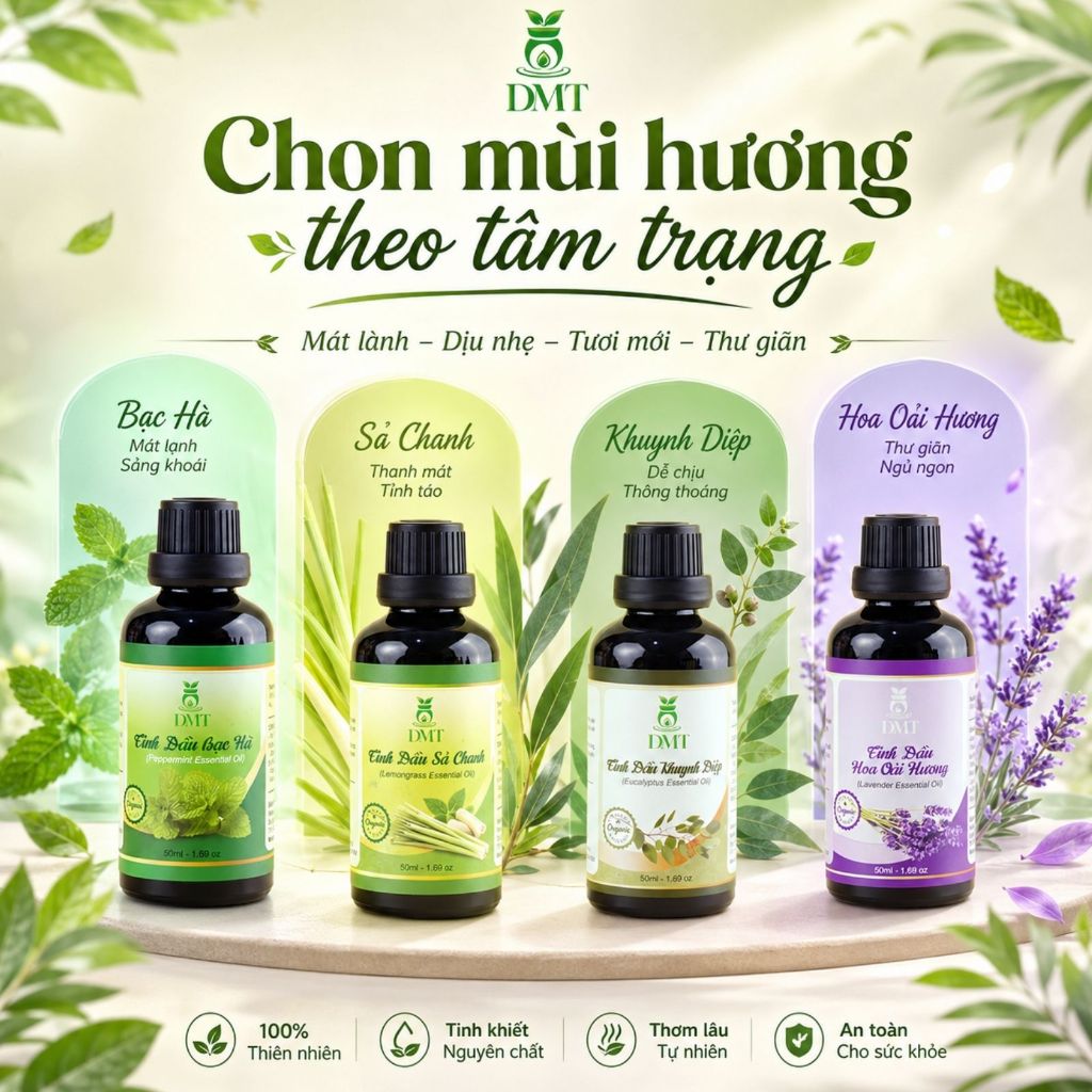Tinh dầu xông thơm phòng DMT - xông phòng, khuếch tán, đuổi muỗi, nguyên chất 100ml - 12 Mùi hương