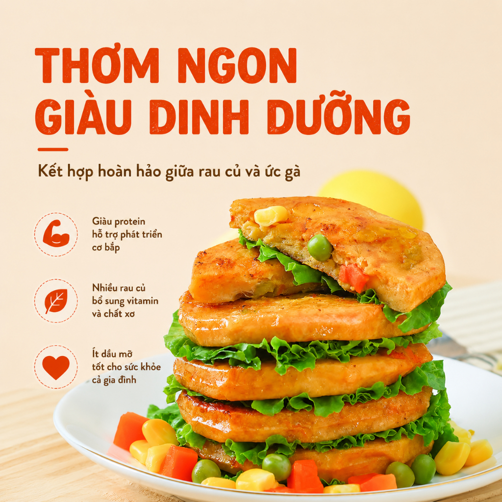 Chả Ức Gà Rau Củ Ăn Kiêng Xeaoto 60g Ăn Liền - Ức Gà Giàu Protein, Ít Calo, Tiện Lợi Chuẩn Eat Clean
