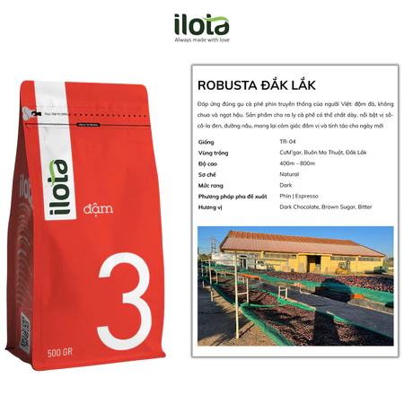 Cà phê rang mộc 100% Robusta Việt Nam - Rang đậm ILOTA 250g/500g