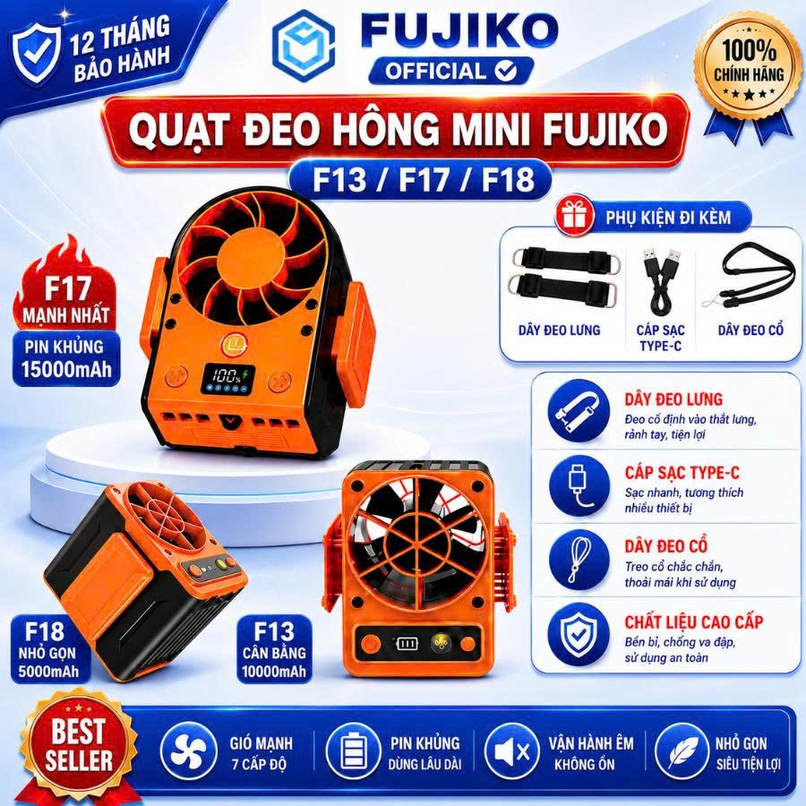 [Hỏa Tốc HN] Quạt Đeo Thắt Lưng FUJIKO F17/F13/F18: Quạt Điều Hòa Mini Pin Khủng Gió Phản Lực Mạnh