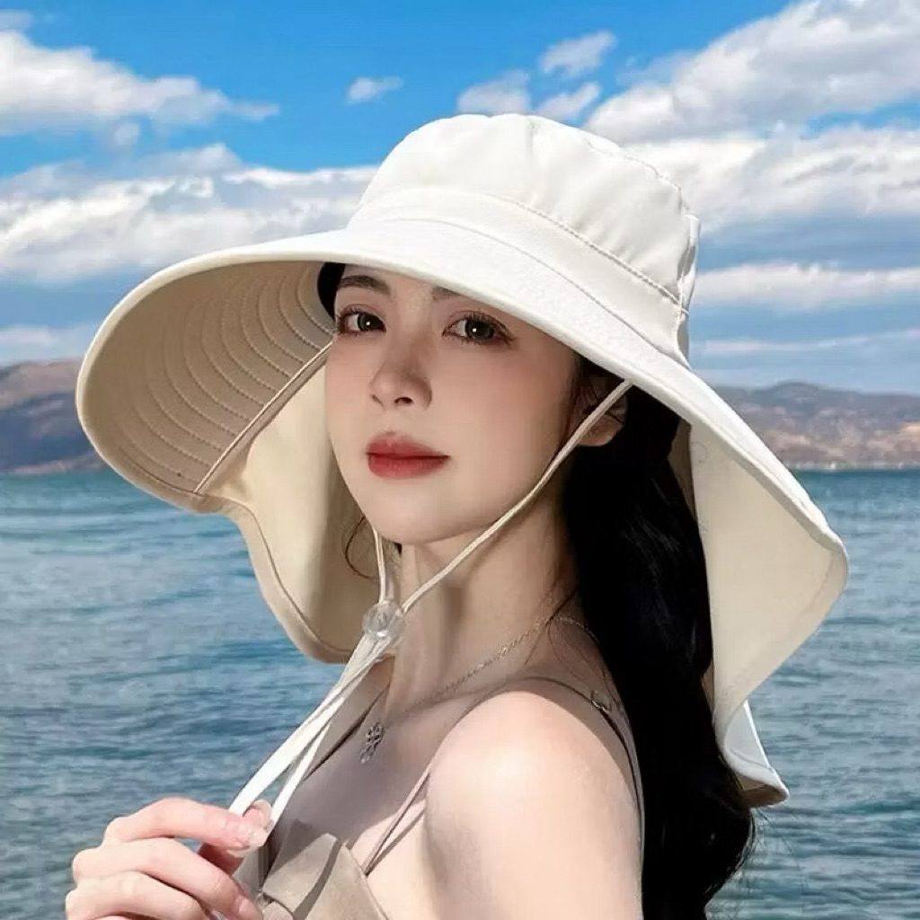 mũ chống nắng nữ. Vành Rộng Chống UV, Mũ Đi Biển Che Mặt Che Cổ 360 Độ, Gấp Gọn Th
