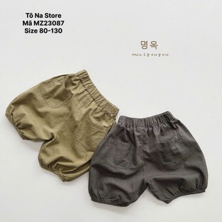 Quần Short Thô Mềm Cho Bé Từ 9-28kg Dáng Phồng Có Túi Cạp Chun Bo Gấu Phong Cách Hàn Quốc MZ23087