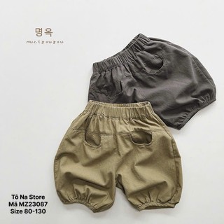 Quần Short Thô Mềm Cho Bé Từ 9-28kg Dáng Phồng Có Túi Cạp Chun Bo Gấu Phong Cách Hàn Quốc MZ23087