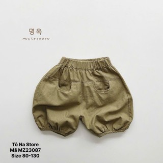 Quần Short Thô Mềm Cho Bé Từ 9-28kg Dáng Phồng Có Túi Cạp Chun Bo Gấu Phong Cách Hàn Quốc MZ23087
