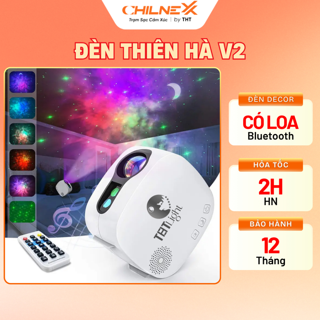 Đèn Thiên Hà V2 CHILNEXX chiếu trăng sao đèn ngủ quà tặng cho bé loa bluetooth  nháy theo nhạc decor trang trí phòng