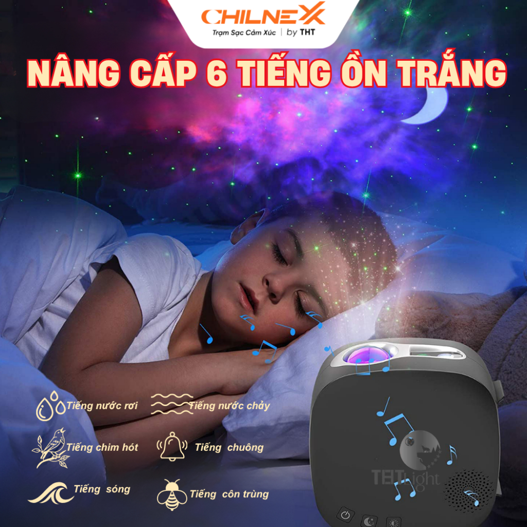 Đèn Thiên Hà V2 CHILNEXX chiếu trăng sao đèn ngủ quà tặng cho bé loa bluetooth  nháy theo nhạc decor trang trí phòng