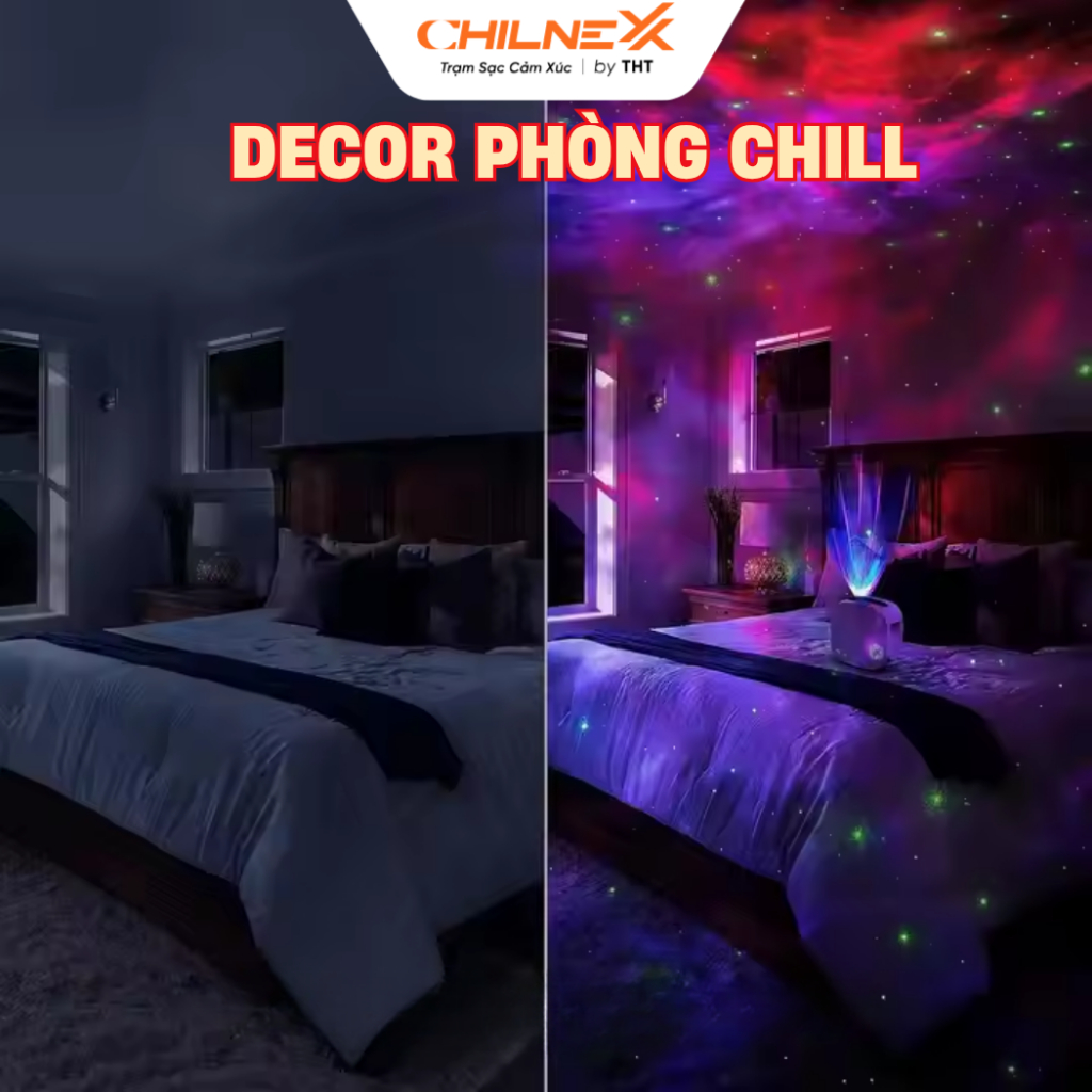 Đèn Thiên Hà V2 CHILNEXX chiếu trăng sao đèn ngủ quà tặng cho bé loa bluetooth  nháy theo nhạc decor trang trí phòng
