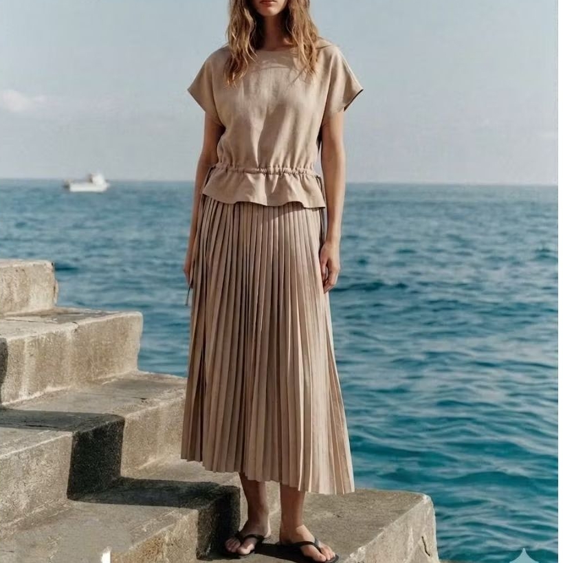 (BomoHouse) Đầm linen peplum pleated đi tiệc chân váy dập ly MP* bigsize