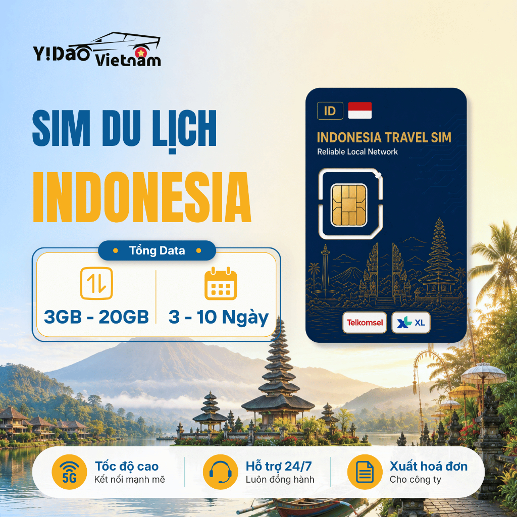 Sim Du Lịch Indonesia, Sim Du Lịch Gói Tổng Dung Lượng, Nhà Mạng Telkomsel/XL Tốc Độ 4G/9G Ổn Định