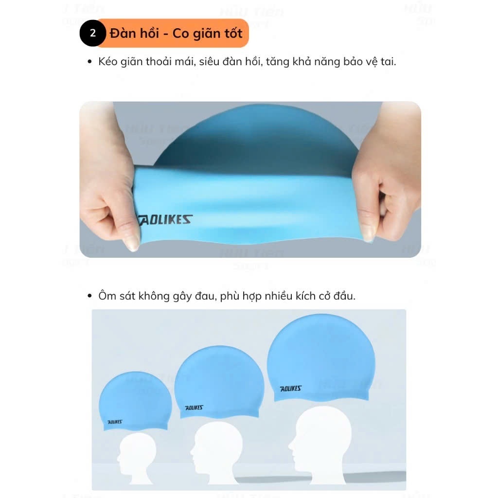 Mũ Bơi, Nón Bơi Người Lớn Silicone Chống Thấm Nước, Siêu Co Giãn, Bảo Vệ Tai Và Tóc AOLIKES