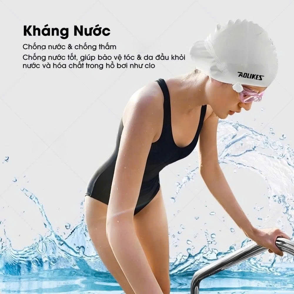 Mũ Bơi Aolikes 5010 - Nón Bơi Người Lớn Nam Nữ Che Tai Silicon Chống Nước