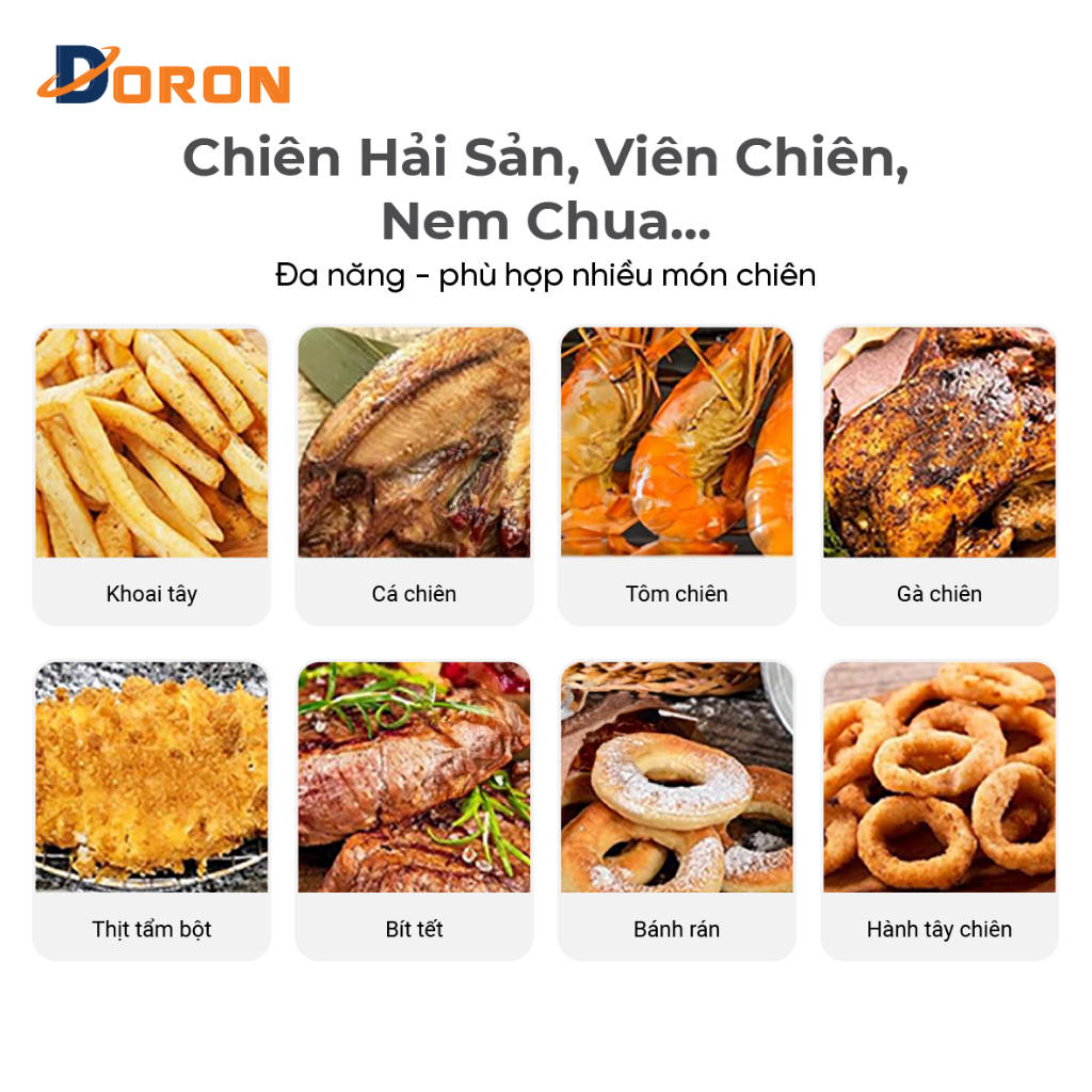 Bếp chiên dầu DORON 12L đa năng chiên gà rán, khoai tây, đồ ăn nhanh sôi cực nhanh