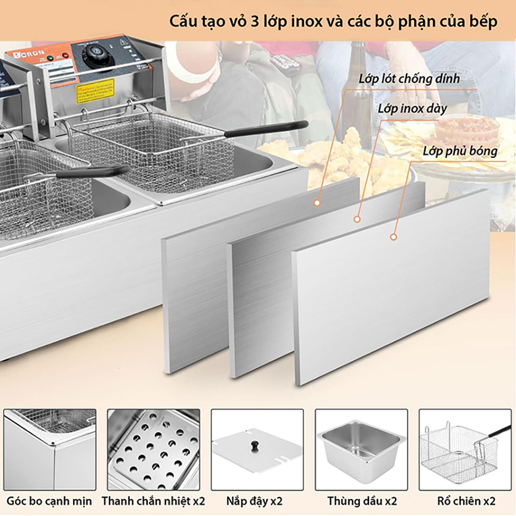 Bếp chiên dầu DORON 12L đa năng chiên gà rán, khoai tây, đồ ăn nhanh sôi cực nhanh