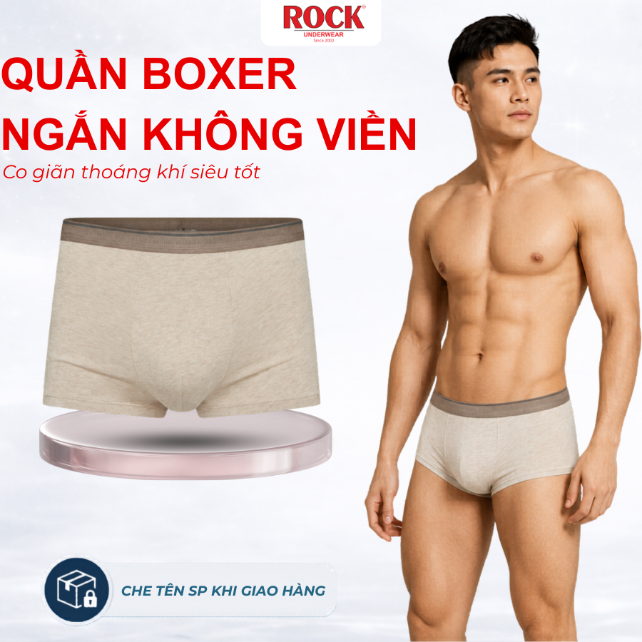 Quần Lót Nam ROCK QA 5080 Dáng Boxer Trơn Chất Liệu Cotton Thoáng Mát, Quần Lót Nam Cotton Mềm Bảng Lưng Vừa