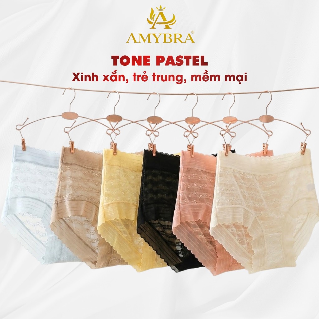 Combo Quần Lót Nữ Cạp Cao Đáy May Thoáng Khí, Set Quần Chip Nữ Ren Mềm Ôm Mông AMYBRA L5505