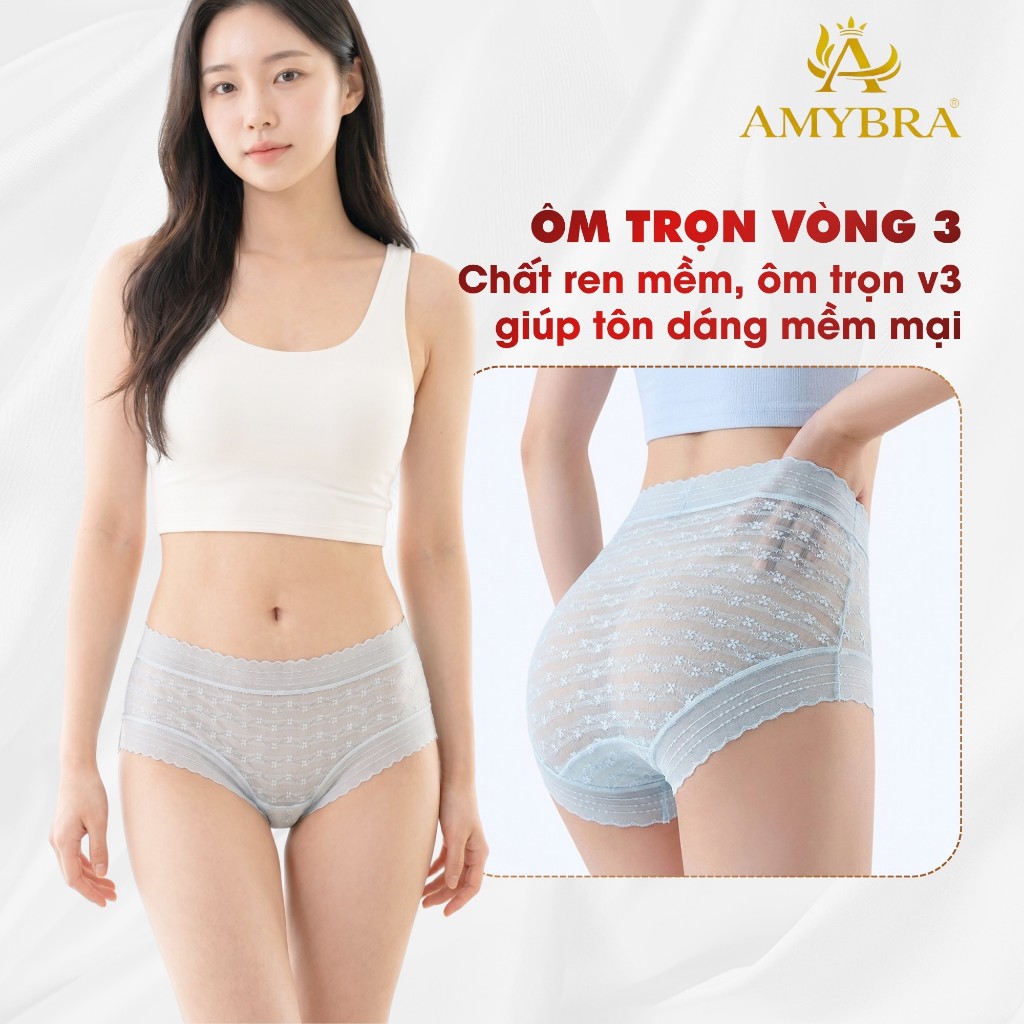 Combo Quần Lót Nữ Cạp Cao Đáy May Thoáng Khí, Set Quần Chip Nữ Ren Mềm Ôm Mông AMYBRA L5505