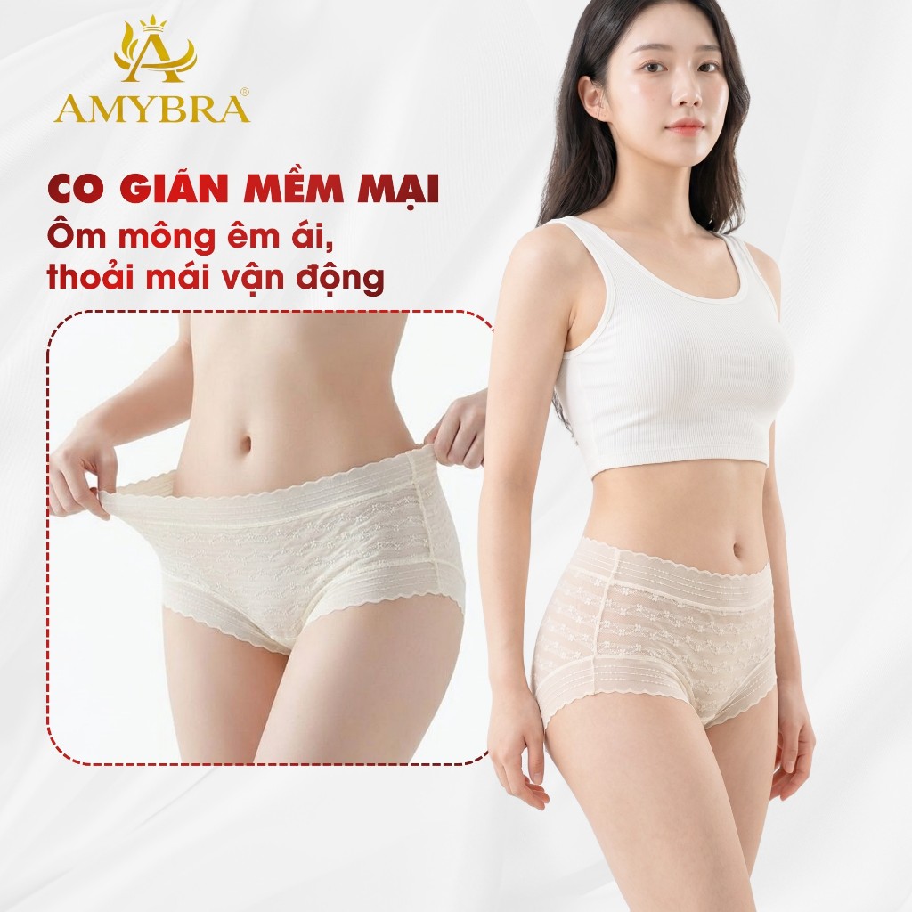 Combo Quần Lót Nữ Cạp Cao Đáy May Thoáng Khí, Set Quần Chip Nữ Ren Mềm Ôm Mông AMYBRA L5505