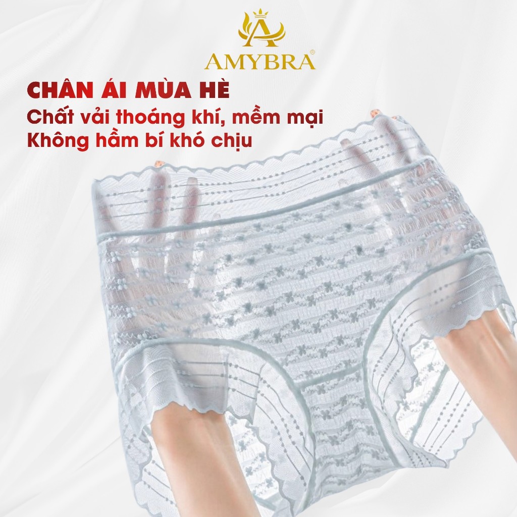 Combo Quần Lót Nữ Cạp Cao Đáy May Thoáng Khí, Set Quần Chip Nữ Ren Mềm Ôm Mông AMYBRA L5505