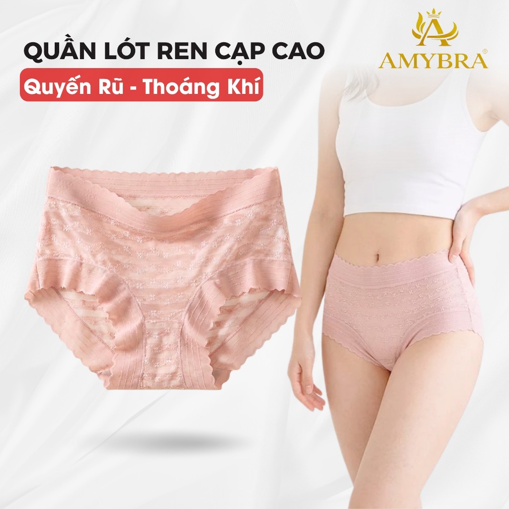 Combo Quần Lót Nữ Cạp Cao Đáy May Thoáng Khí, Set Quần Chip Nữ Ren Mềm Ôm Mông AMYBRA L5505