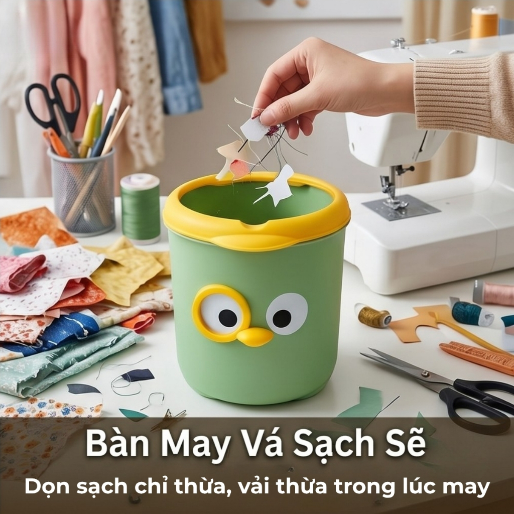 Thùng Rác Mini Để Bàn Chú Vịt Dễ Thương Có Nắp Tiện Lợi, Sọt Rác Nhựa PP Tiết Kiệm Không Gian